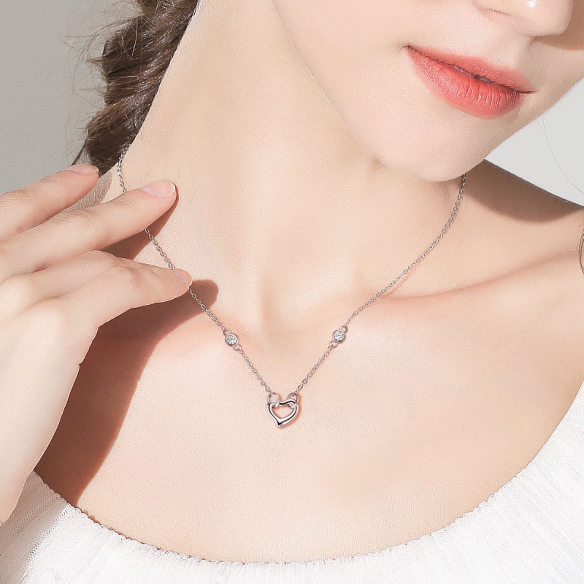 Heart Shape Diamond Station Necklace