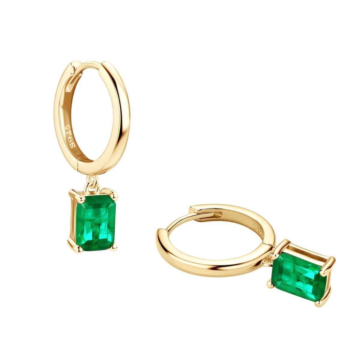 Hoop Earrings With Rectangle Emerald Stones