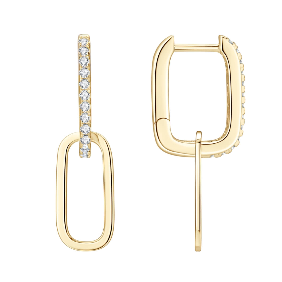 Pave Diamond Paper Clip Link Earrings