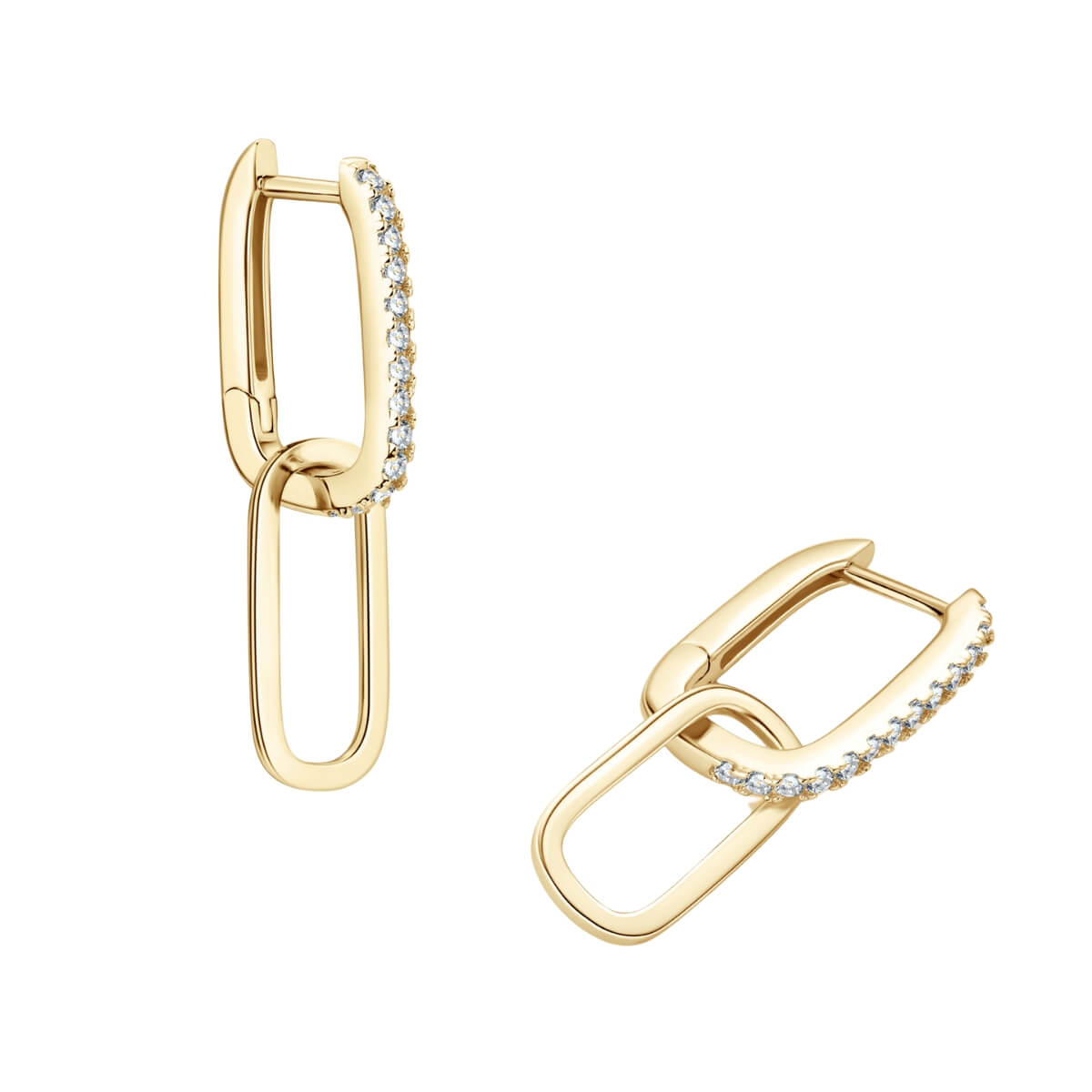 Pave Diamond Paper Clip Link Earrings