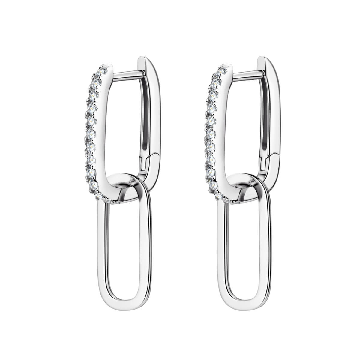 Pave Diamond Paper Clip Link Earrings