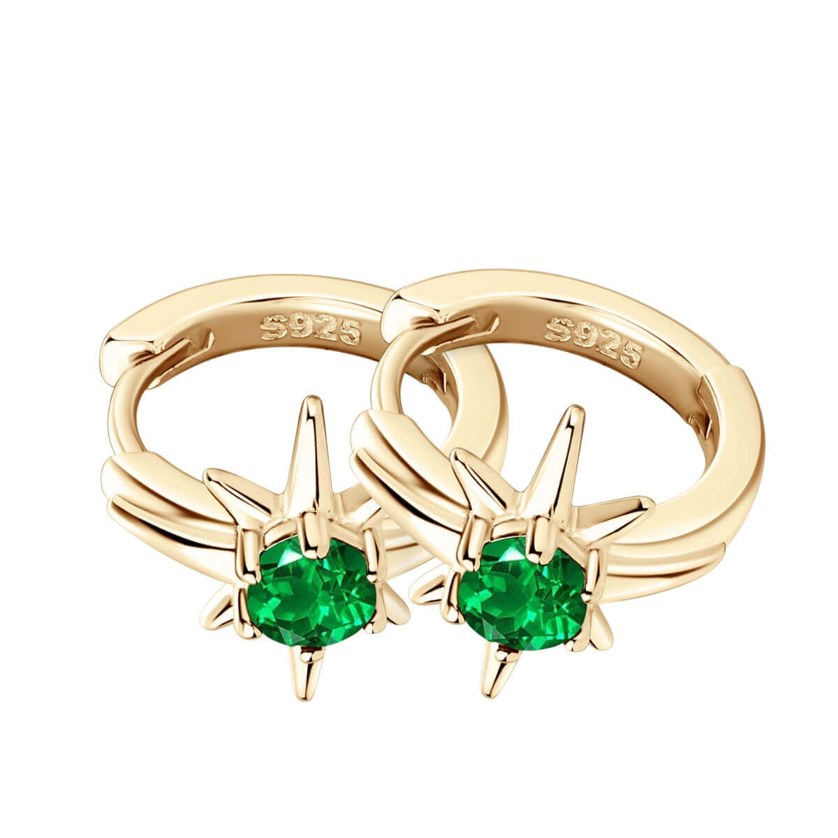 Solitaire Emerald Hoop Earrings